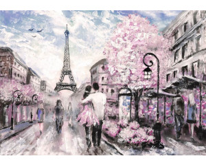 Fototapete von einem abstrakten Gemälde von Paris mit dem Eiffelturm im Kunststil.