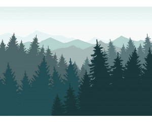 Silhouette von Kiefern und Bergen