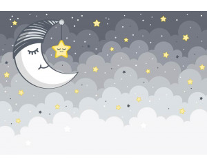Sleep soft Thema Fototapete mit Sternen, Mond und Wolken.