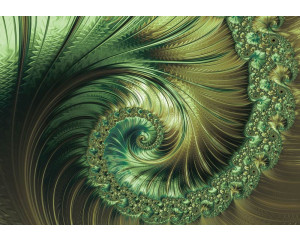 Fototapete mit smaragdgrünen Federn, in einem abstrakten und künstlerischen Design.