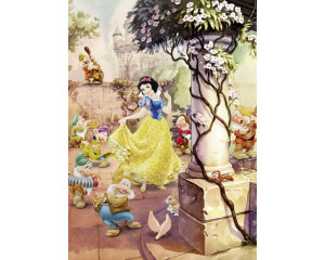 Disney Fototapete von Schneewittchen umgeben von Tieren im Wald, geeignet für ein Kinderzimmer.