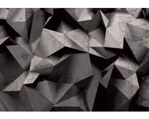 Abstrakte geometrische Fototapete mit schwarz-grauen Steinen, ideal für einen modernen Raum.