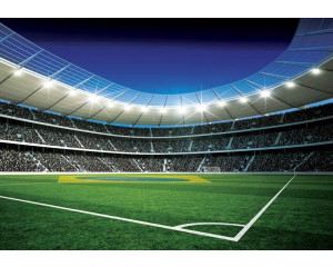 Fototapete eines brasilianischen Fußballstadions mit der brasilianischen Flagge.