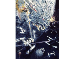 Star Wars Dogfight Fototapete mit epischen Schlachten zwischen X-Wings und TIE Fightern im Weltraum, mit dem Millennium Falcon in Aktion.