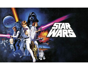 Star Wars-Klassiker-Poster im Stil einer Kult-Collage auf Fototapete.