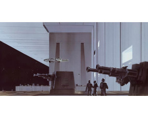 Star Wars Todesstern Hangar Fototapete mit ikonischen Raumschiffen, perfekt für Sci-Fi Räume.