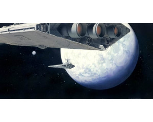 Star Destroyer RMQ Fototapete zeigt ein Star Destroyer Schiff im Weltraum, in einer klassischen und epischen Star Wars Szene.
