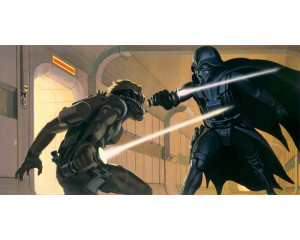 Star Wars Vader vs Luke Fototapete, eine epische Kampfszene aus der Original-Trilogie.