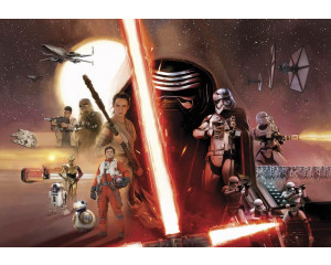 Fototapete mit den Helden aus Star Wars Episode VII in einer Collage, entworfen für ein cooles Zimmer.