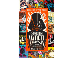 Die Fototapete Star Wars Rock On Posters zeigt mehrere kultige Star Wars-Poster in einer bunten Collage.