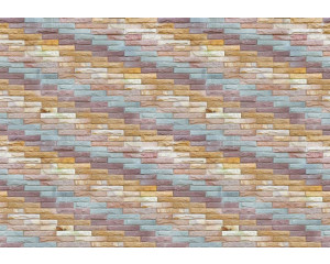 Fototapete mit einem Steinmotiv aus farbigen Ziegeln in einer Wand, industriell und stilvoll.