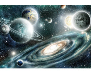 Planeten und Sterne im Kosmos, mit einer Darstellung des Weltraums, die auf dieser Fototapete zum Leben erwacht.
