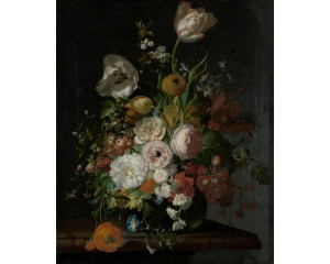 Fototapete eines Stilllebens mit Blumen in einer Glasvase, Rachel Ruysch, Rijksmuseum.