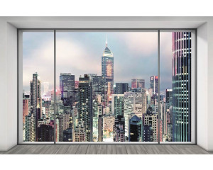 Eine moderne Skyline einer Stadt, dargestellt als abstrakte Fototapete, perfekt für ein urbanes Thema.