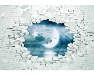 Sweet Dreams mit einem 3D-Effekt einer kaputten Wand auf Fototapete, speziell für Babyzimmer.