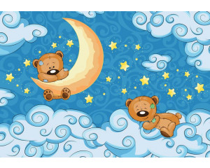 Fototapete von Teddybären in einem Babyzimmer mit Wolken, niedlich und weich.