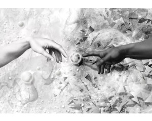 Die Erschaffung Adams, Fototapete eines abstrakten Kunstwerks für eine künstlerische Atmosphäre.