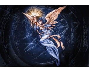 Fototapete des triumphierenden Engels in Feuer und Licht.