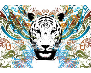 Fototapete eines Tigers mit abstrakter Kunst, kühnes Design.