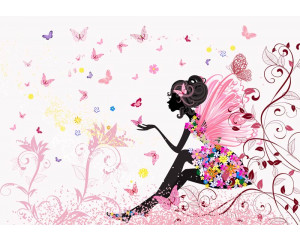 Märchenhafte Fototapete mit magischen Feen und Schmetterlingen, die einen phantasievollen und bezaubernden Look verleihen.