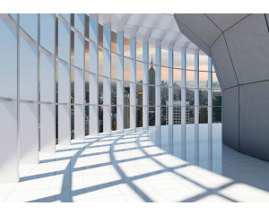 New York 3D-Tunnel-Fototapete mit Panoramablick auf eine städtische Umgebung.