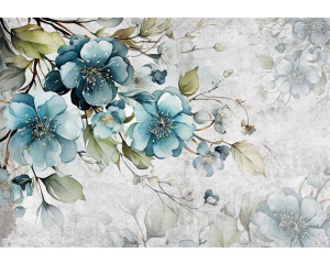 Auf dieser Fototapete sind türkisfarbene Blumen abgebildet, die einen künstlerischen und heiteren Look haben.