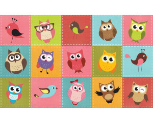 Eulen und Vögel, fröhliche Fototapete für Kinderzimmer mit einer verspielten Darstellung von Tieren.