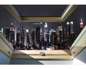 Fototapete mit einem Blick auf die Stadt New York durch ein Dachfenster, mit 3D-Effekten.