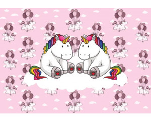 Fototapete mit Einhörnern in den Wolken, speziell für Mädchen- und Kleinkinderzimmer.