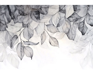 Fotobehang met verfijnde bladeren in monochroom en minimalistische stijl.