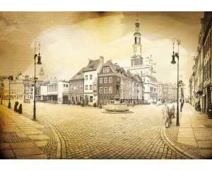 Altstadt von Poznan in Polen, Vintage-Fototapete für einen warmen und klassischen Look im Wohnzimmer.