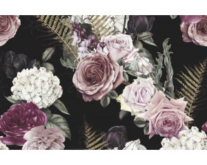 Vintage-Rosen und Blumen, elegant auf einer romantischen Fototapete dargestellt.