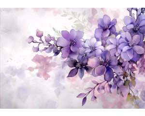 Fototapete mit violetten Blumen, gemalt in einem leuchtenden Violettton, der sofort die Aufmerksamkeit auf sich zieht.