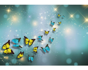 Schmetterlinge, funkelnd dargestellt auf einer Fototapete mit abstrakten Formen und Kunst.