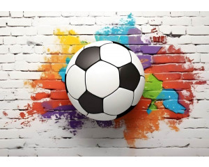 Fototapete eines spektakulären Graffiti-Wandbilds zum Thema Fußball.