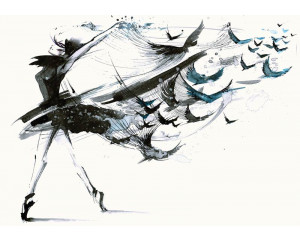 Fototapete im Stil eines Vogelballetts mit malerischen Raben.