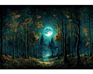 Der Vollmond scheint durch einen Märchenwald auf dieser Kindertapete, die eine magische Atmosphäre von nächtlichen Abenteuern vermittelt.