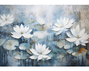 Fototapete eines Gemäldes mit Seerosen, in einer künstlerischen Komposition mit Blumen auf einem friedlichen Teich.