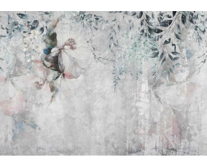 Fototapete Üppige Blumen und Pflanzen auf Betonstruktur