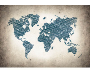 Graue Weltkarte mit abstrakten Ländern und Städten, perfekt gerendert auf dieser modernen Fototapete.