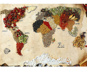 Fototapete einer Weltkarte mit allen Gewürzen.