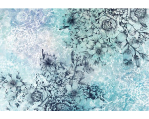 Windblumen-Fototapete mit abstrakten, im Wind tanzenden Blumen, perfekt für eine künstlerische Atmosphäre.