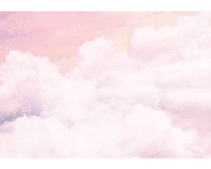 Feenwolken mit Feenstaub und Sternen in einer Kindertapete für Mädchen, mit magischen Elementen.