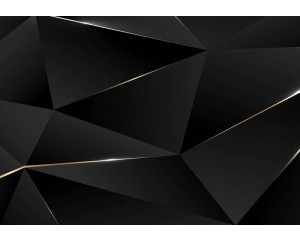 Schwarze 3D Fototapete mit geometrischen Dreiecken und goldenen Rändern, abstrakte Formen.