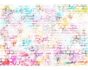 Graffiti-Fototapete mit lebendigem Wandbild auf einer Ziegelwand.