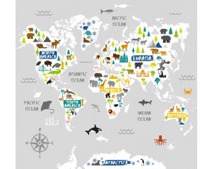 Weltkarte Kindertapete, perfekt für junge Entdecker und Abenteurer.