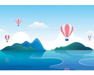 Heißluftballons Fototapete, bunt und verspielt für Kinderzimmer.