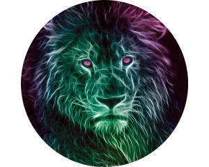 Een leeuw in artistieke stijl afgebeeld op een bijzondere behangcirkel.