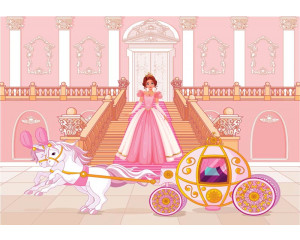 Fototapete mit einer Prinzessin in einer Kutsche, märchenhaft und klassisch.