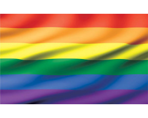 Regenbogenflagge auf Fototapete, buntes und fröhliches Design.